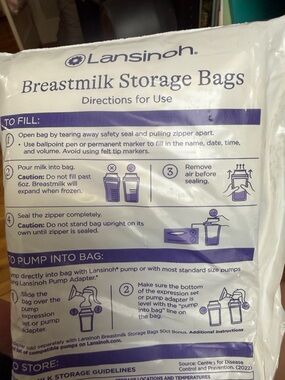 Lansinoh Breastmilk Storage Bags - White & Purple Packaging 2 pack new